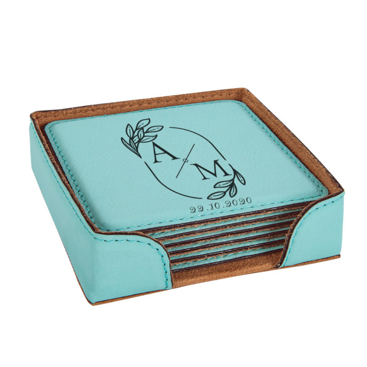 teal leatherette faux leather coaster