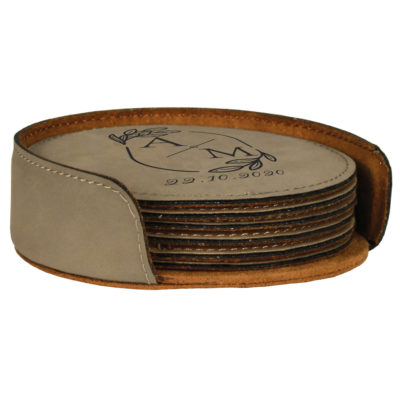 Personalized Wedding Monogram Round Leatherette Coaster Set