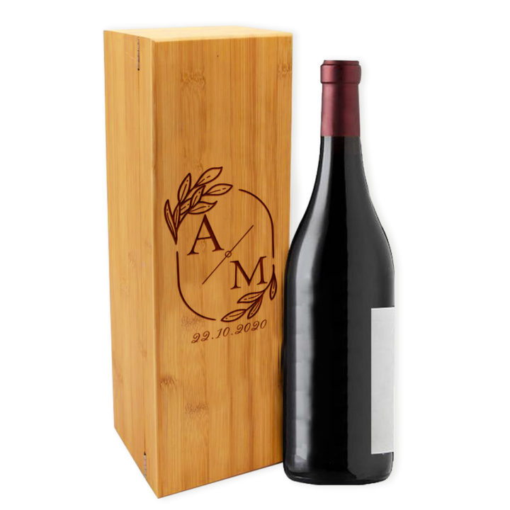 Personalized Wedding Monogram Bamboo Wine Box with Tool Kit - Image 7