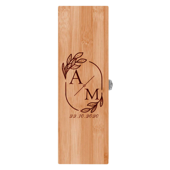 Personalized Wedding Monogram Bamboo Wine Box with Tool Kit - Image 5