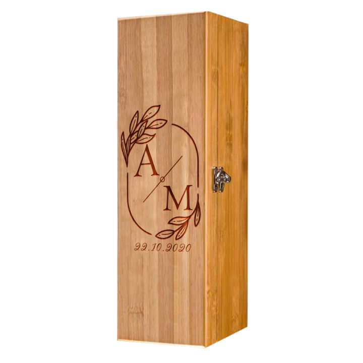 Personalized Wedding Monogram Bamboo Wine Box with Tool Kit - Image 2