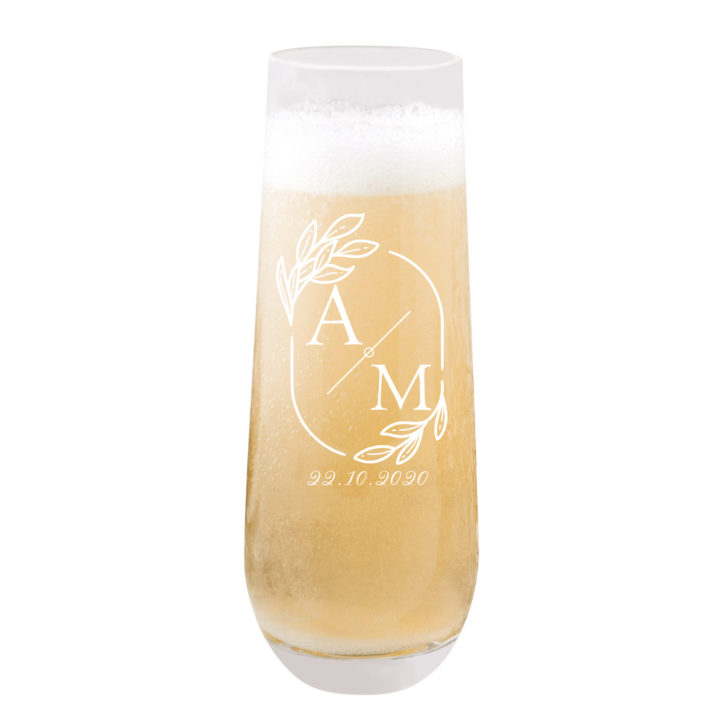 Personalized Wedding Monogram Stemless Flute Glasses Set of 2 - Image 3