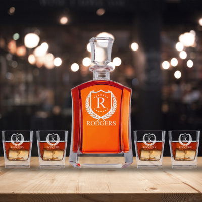 Shaped Personalized ShieldStar Glass Decanter Set