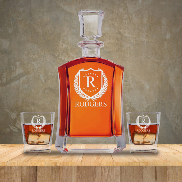 Shaped Personalized ShieldStar Glass Decanter Set - Image 3