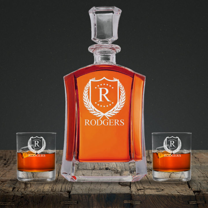 Shaped Personalized ShieldStar Glass Decanter & Rock Glass Set - Image 3