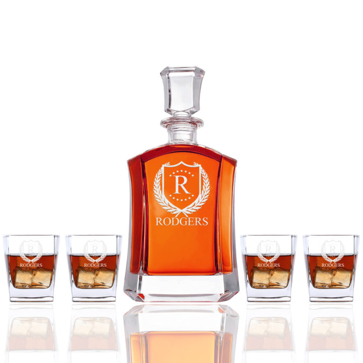 Shaped Personalized ShieldStar Glass Decanter Set - Image 5