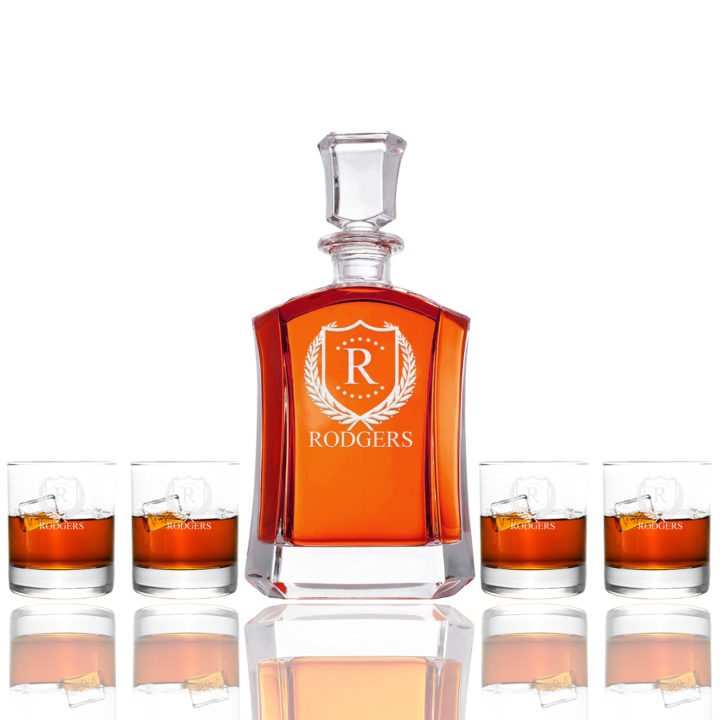 Shaped Personalized ShieldStar Glass Decanter & Rock Glass Set - Image 5