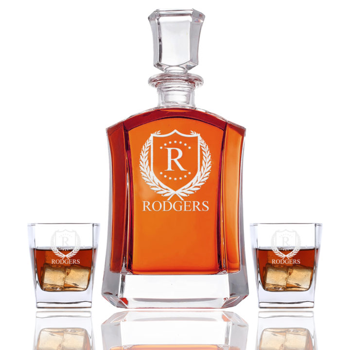 Shaped Personalized ShieldStar Glass Decanter Set - Image 4