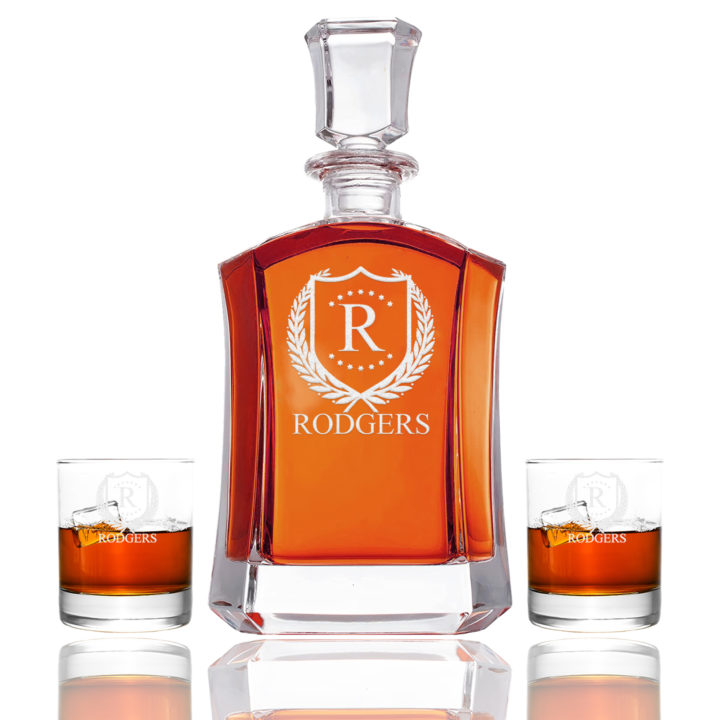 Shaped Personalized ShieldStar Glass Decanter & Rock Glass Set - Image 4