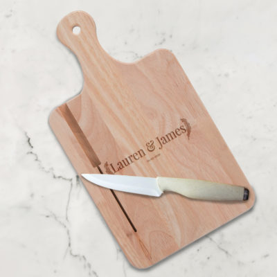 Personalized Laurel Couple Charcuterie Cutting Board w/ Knife Slot and Handle