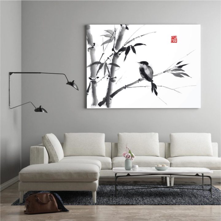 Bamboo and Bird Ink Drawing Acrylic Print - Image 2
